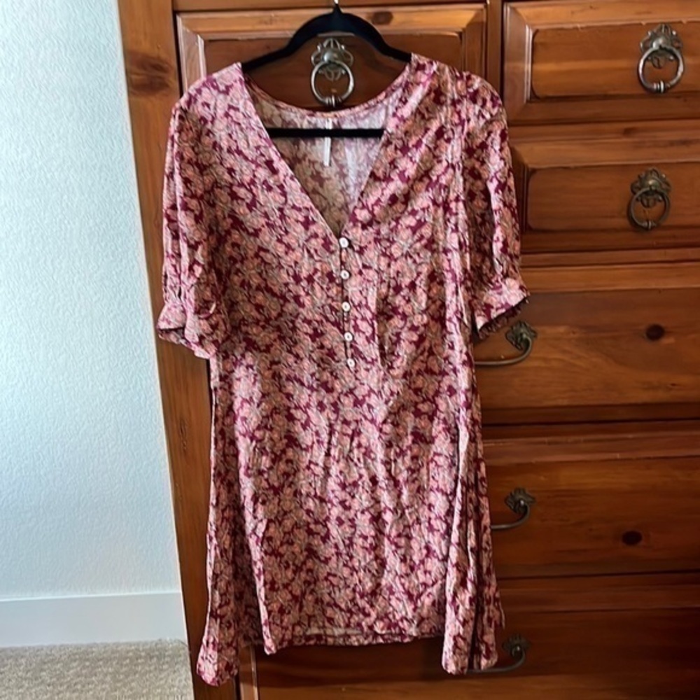 Free People Burgundy Floral  Dress Size Large